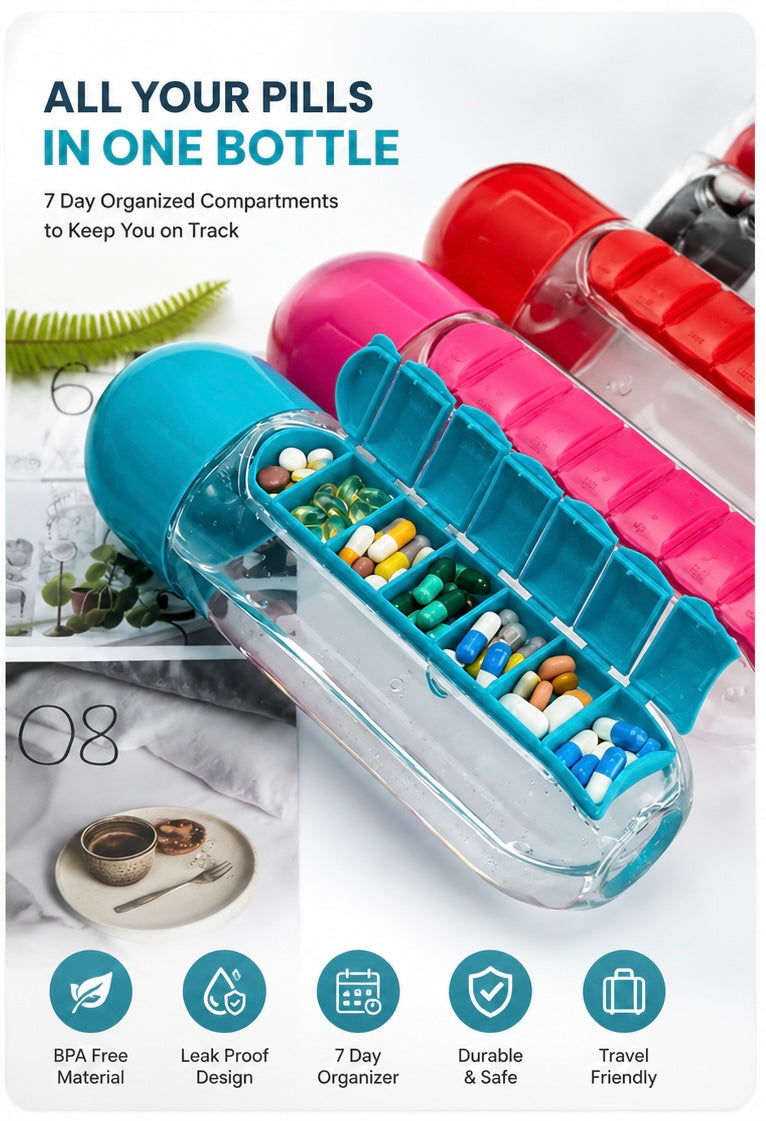 Pill Organizer Water Bottle 💊