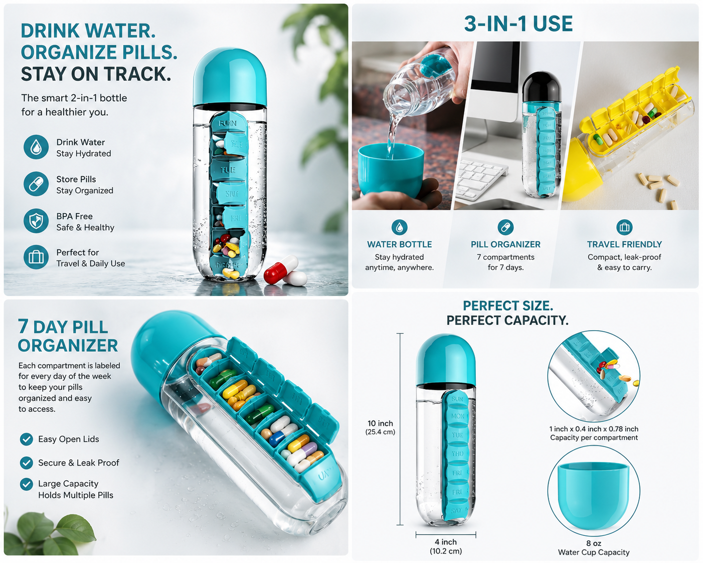 Pill Organizer Water Bottle 💊